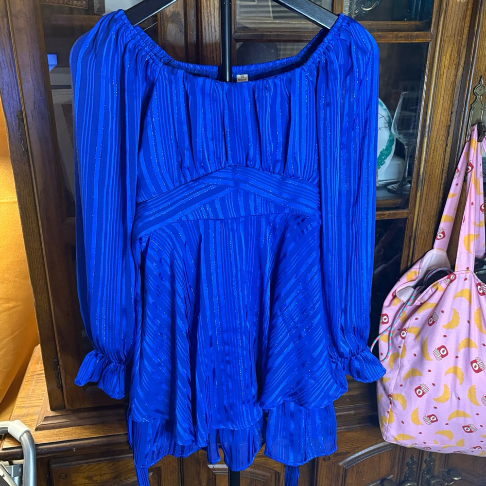 Girl’s Royal Blue Fit & Flare Ruffle Dress Size 10 Bell Sleeve Feminine